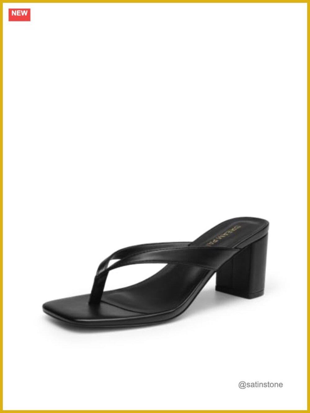 Faux Leather Square Toe Block Heel Thong Sandals Women Summer